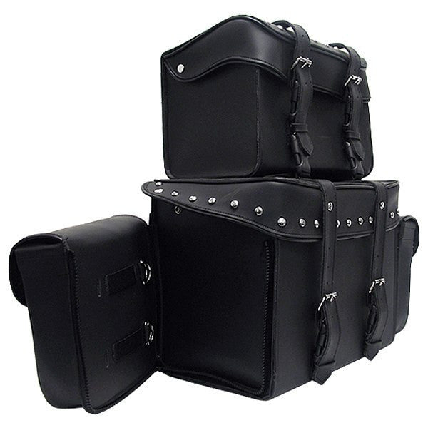 Vance SB3 Studs Black Premium Large Motorcycle Luggage Travel Touring Sissy Bar Rack Bag-Detail View