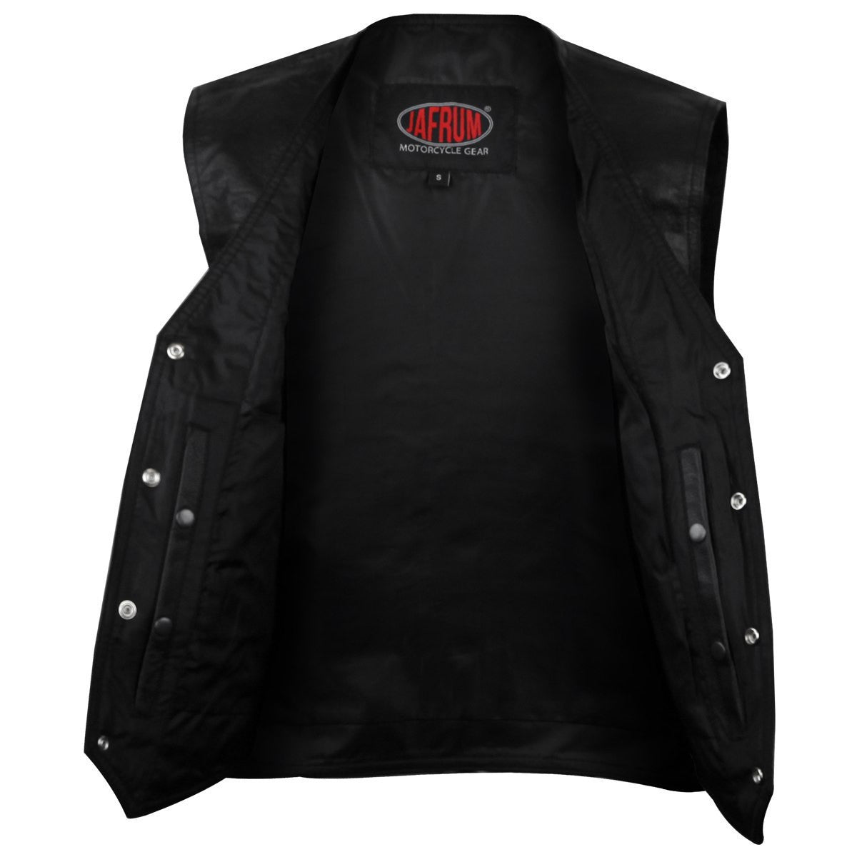 Vance MV111 Mens Black Deep Pocket Leather Motorcycle Biker Vest -Open View
