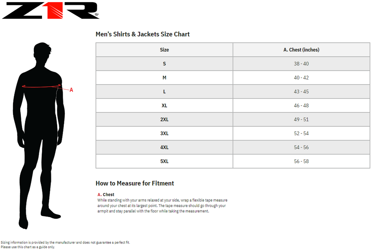 Z1R-Men's-Ashwood-Flannel-Shirt-size-chart