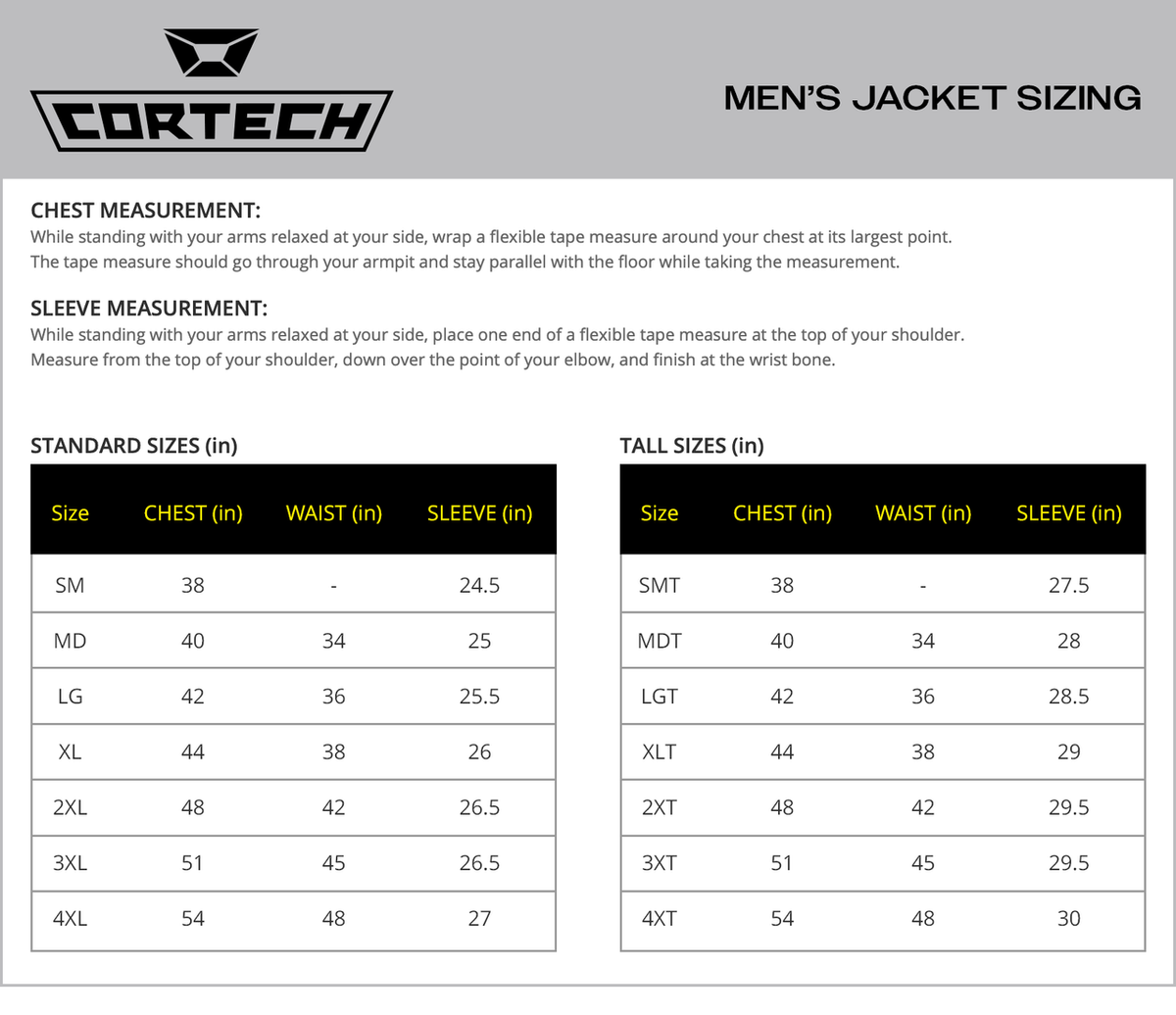 Cortech-Mens-Hyper-Tec-2.0-Motorcycle-Jacket-size chart