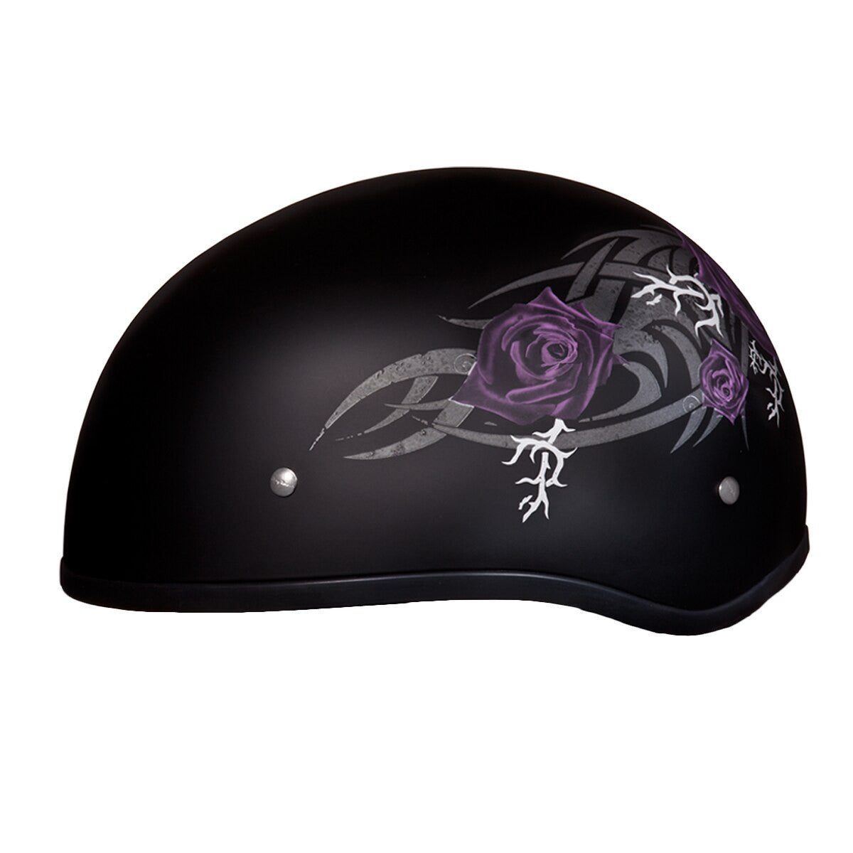 Daytona Women's Skull Cap Purple Rose Half Helmet View