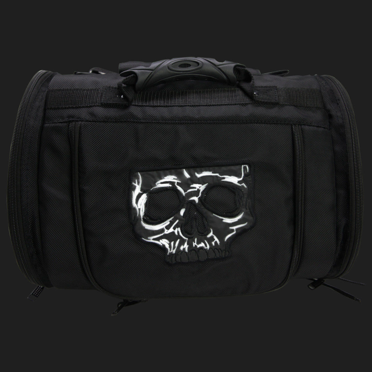 Vance VS381SK Black Nylon Embroidered Reflective Skull Design Motorcycle Trunk Bag - Night Reflective Skull Design