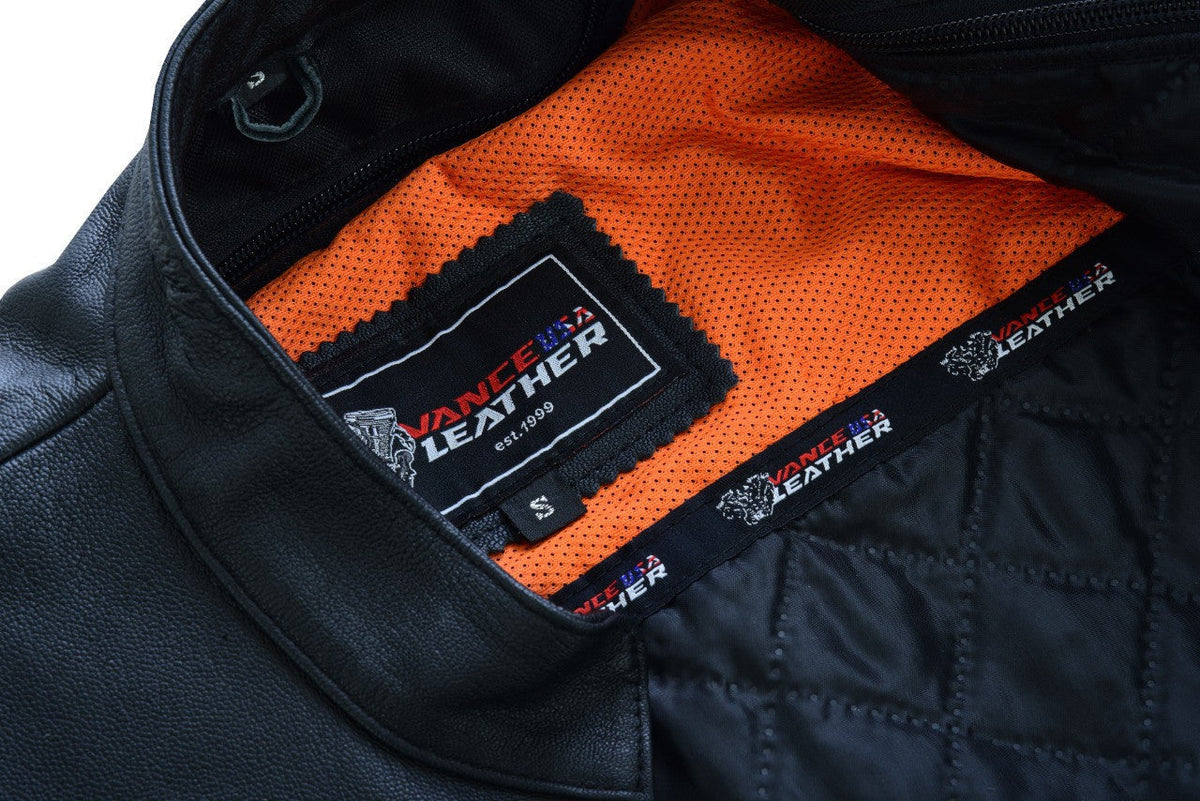 Vance Leather VL631 Women's Black Soft Cowhide Leather Sporty Scooter Crossover Biker Motorcycle Riding Jacket - close ups