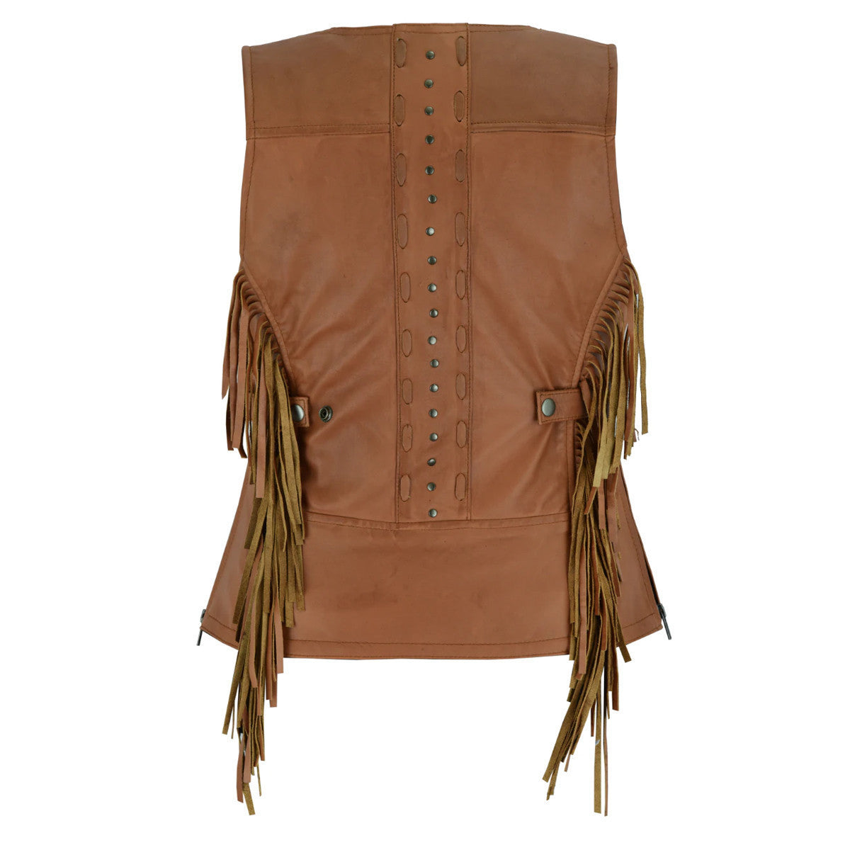 High Mileage HML1103T Ladies Premium Brown Vest with Fringes and Rivets - Back View