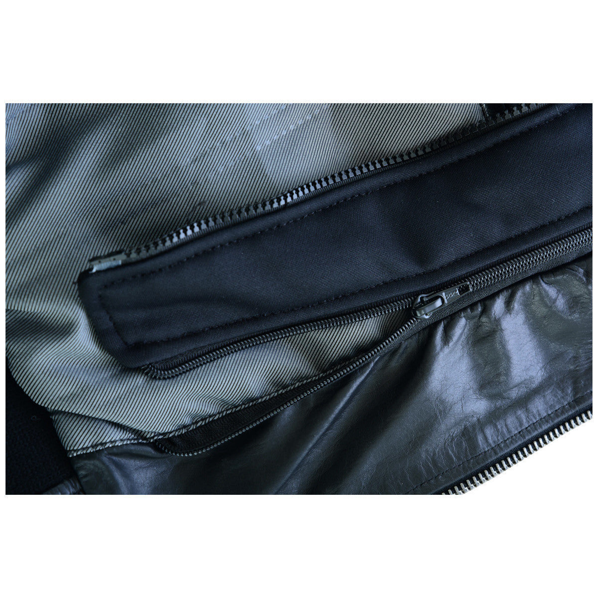 Vance Leather VL551B Men's Sven Bomber Black Waxed Premium Cowhide Motorcycle Leather Jacket with Removeable Hood - detail