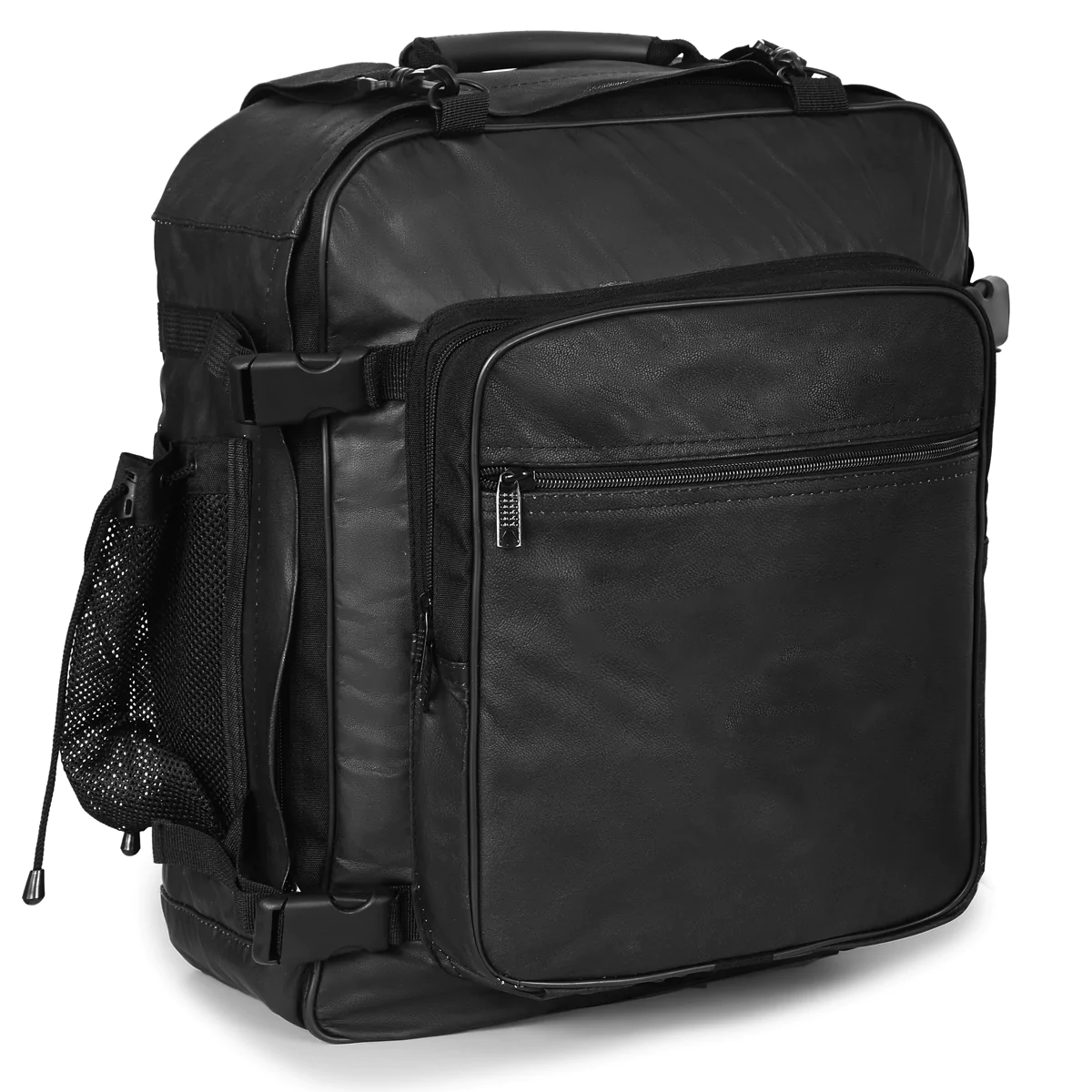 Vance-VS325-Rival-Series-3pc-Rock-Design-Top-grain-High-Quality-Leather-Plain-Black-Sissy-Bar-Bag-Set-side-view