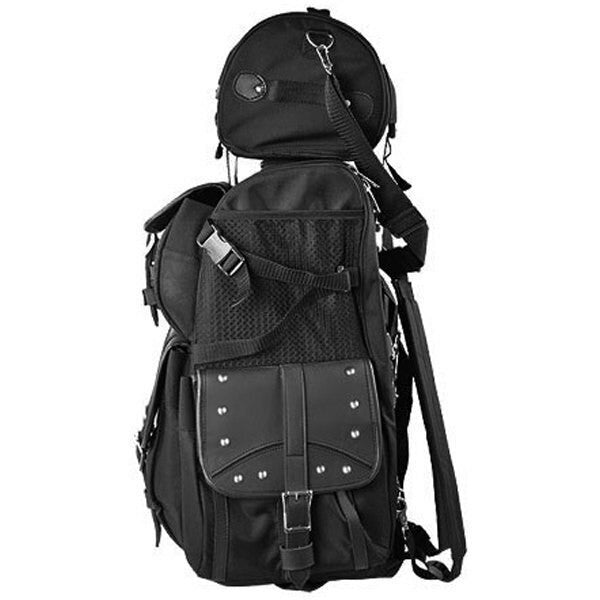 Vance VS347 Black Extra Large Studded 2-Piece Motorcycle Travel Touring Sissy Bar Bag - side 2