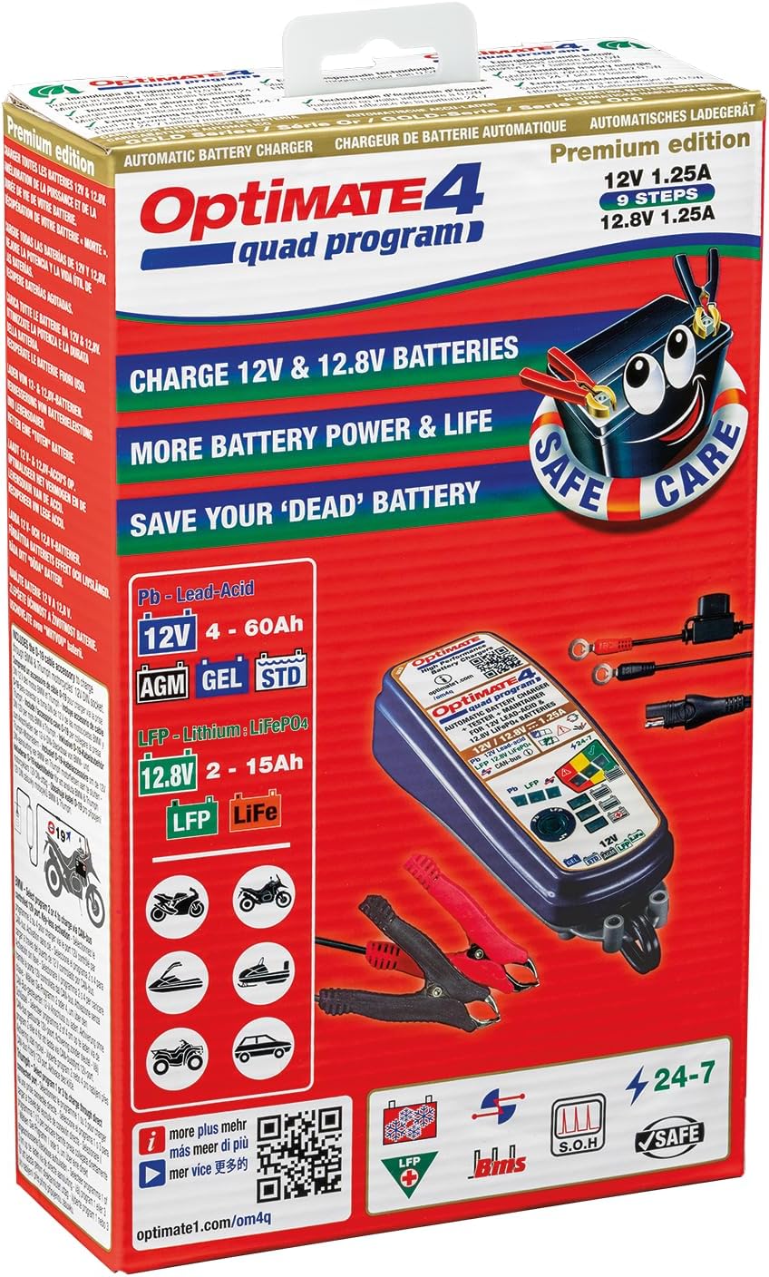 Tecmate OptiMate 4 Quad Program Premium Edition 12V/ 12.8V 1.25A charger & maintainer