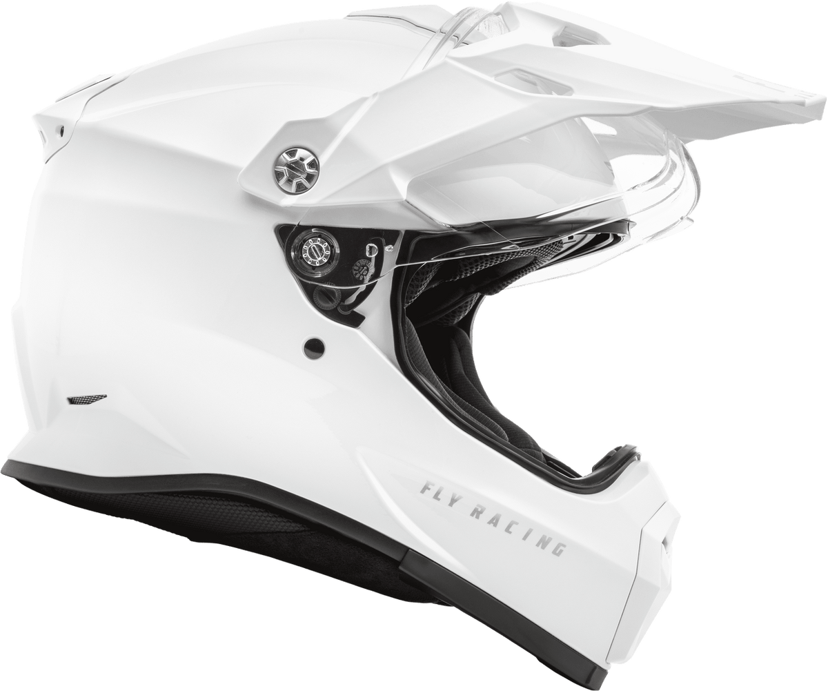 Fly-Racing-Trekker-Solid-Motorcycle-Helmet-White-open-visor-view