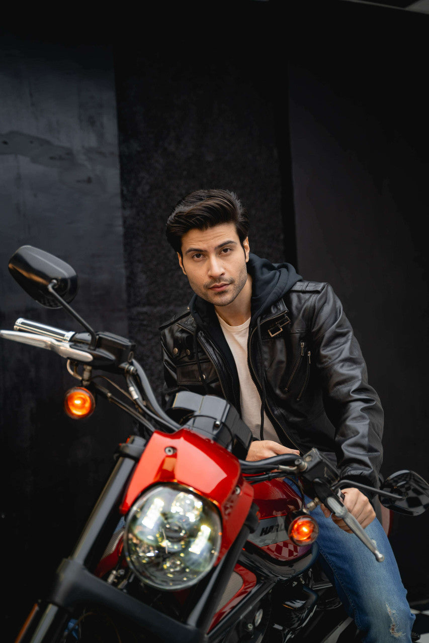 Vance Leather VL551B Men's Sven Bomber Black Waxed Premium Cowhide Motorcycle Leather Jacket with Removeable Hood - pic 4