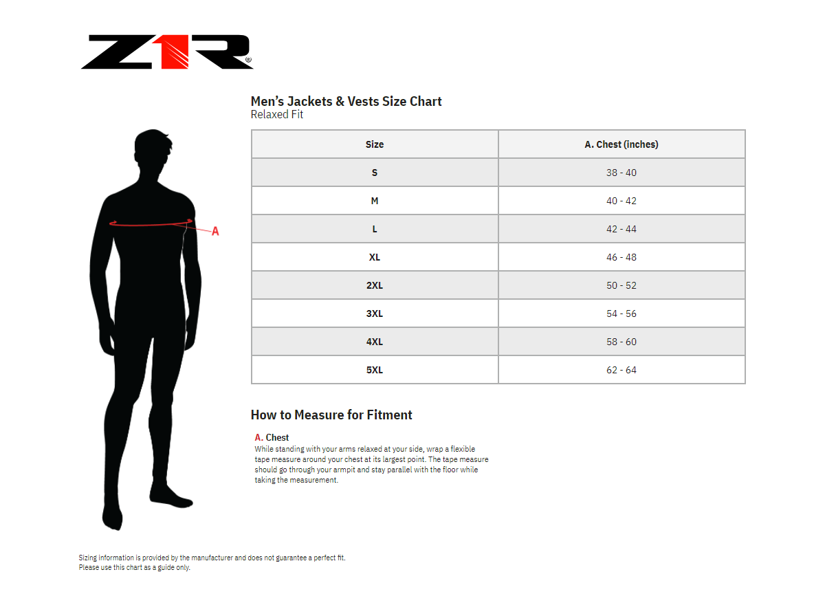 Z1R-Men's-Armored-Motorcycle-Jacket-size-chart