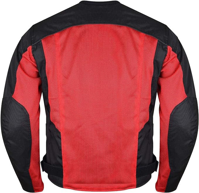 Advanced Vance VL1627 3-Season Mesh/Textile CE Armor Motorcycle Jacket - black/red - back view