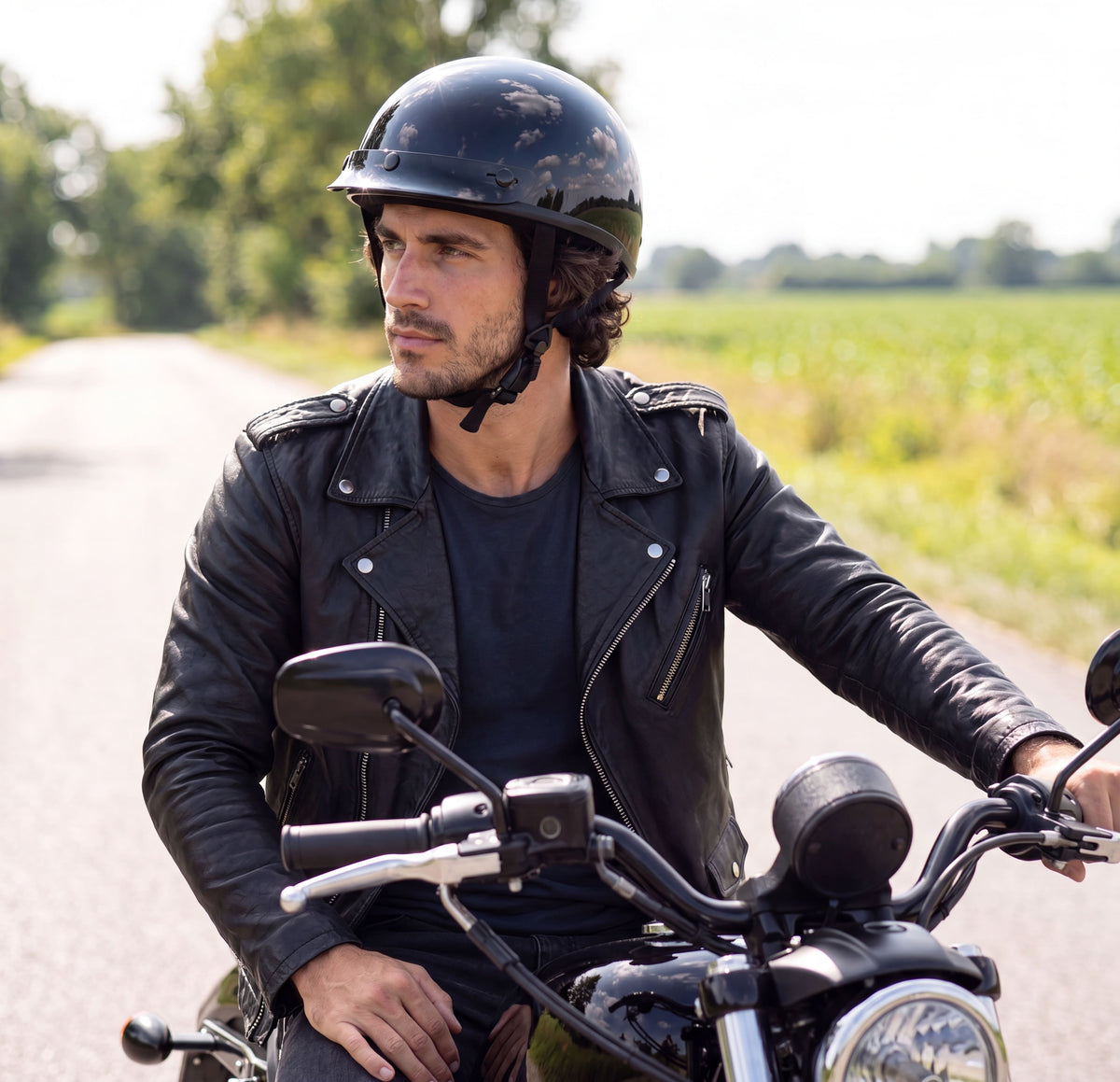 Detour Helmets D.O.T. Gloss Black Half Helmet for Motorcycle Riders with Visor - pic