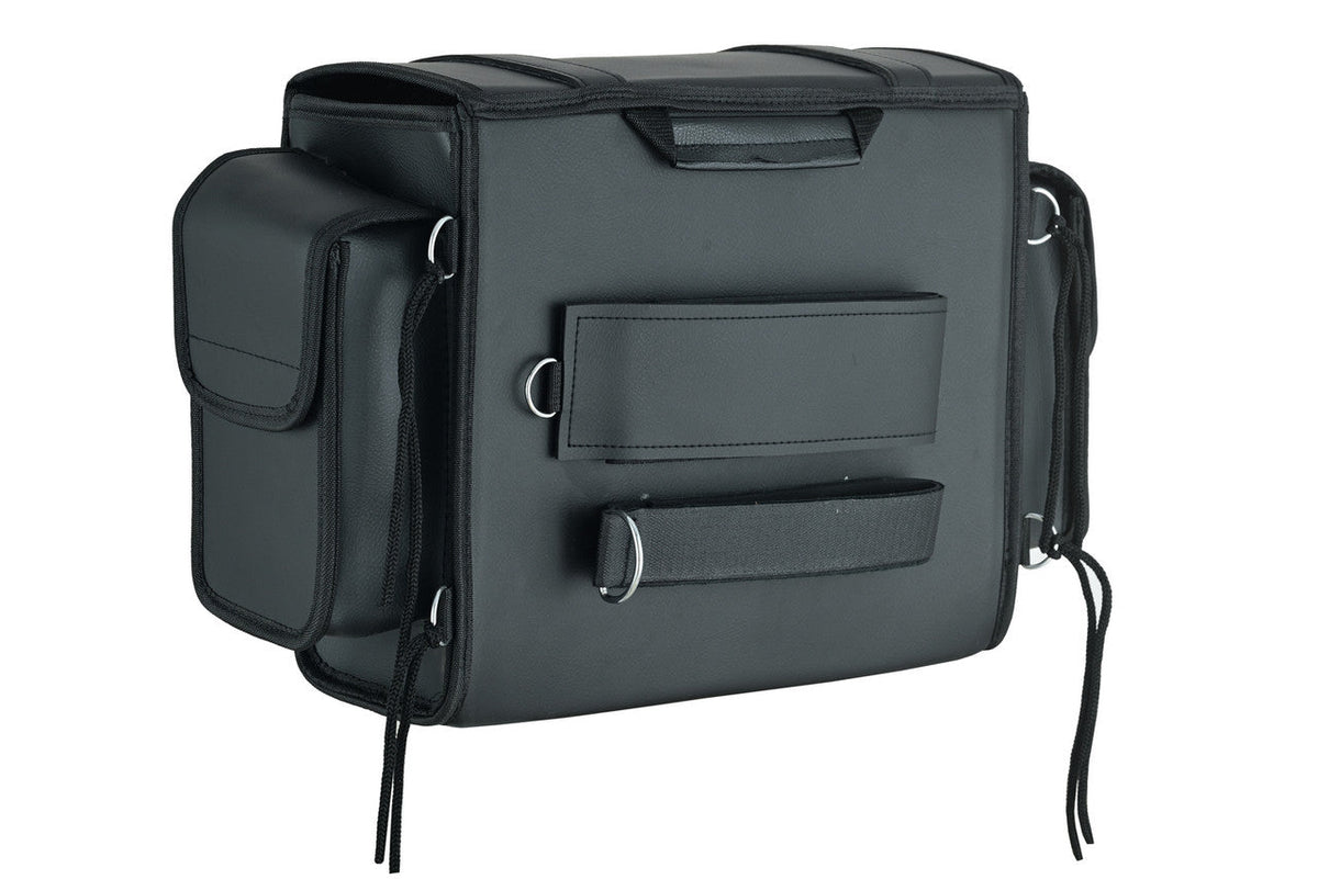 Vance VS318 Medium Black Plain Motorcycle Sissy Bar Bag for Harley Davidson Motorcycles-Back View