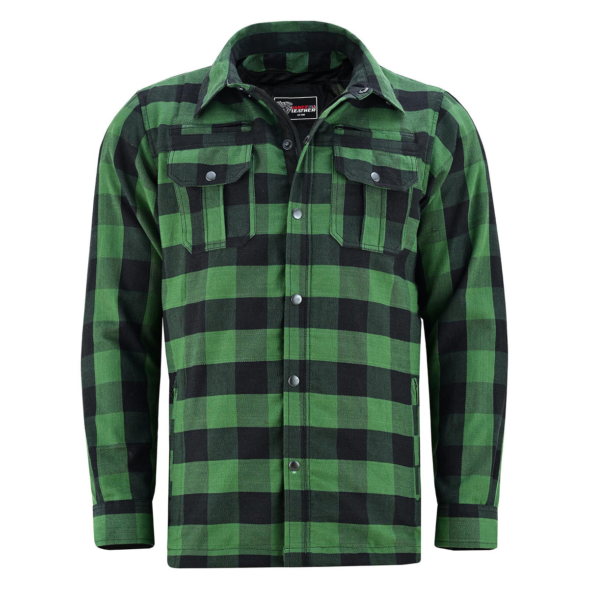 vance-leathers-usas-riding-shirts-with-waterproof-zippers-c-e-armor-green-black-front-view