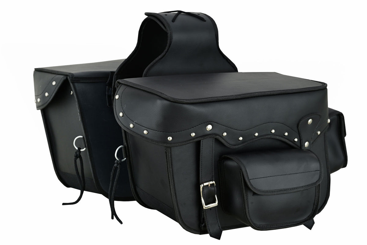 Vance Studded Motorcycle Saddlebags 30L Durable PVC Water-Resistant, Universal Fit for Honda, Yamaha, Kawasaki, Indian, Harley