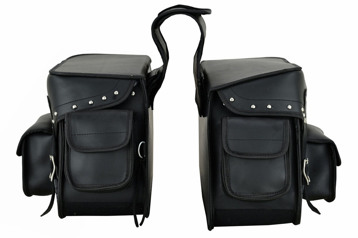 Vance Studded Motorcycle Saddlebags 30L Durable PVC Water-Resistant, Universal Fit for Honda, Yamaha, Kawasaki, Indian, Harley