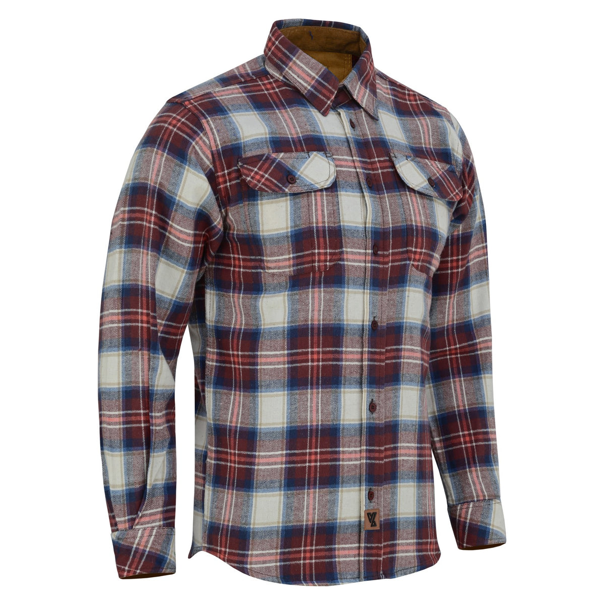 mens-merlot-long-sleeve-plaid-button-down-casual-flannel-shirt-corduroy-collar-cuffs-main
