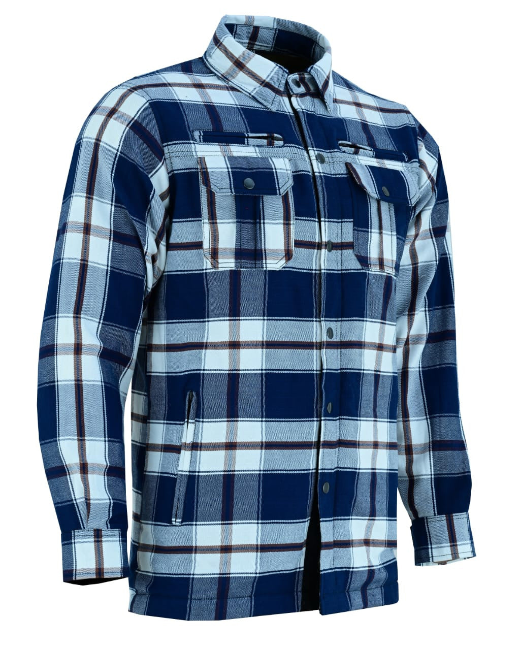 Vance Leathers USA's Riding Shirts W/Waterproof Zippers & C.E. Armor Blue - White -Side - View