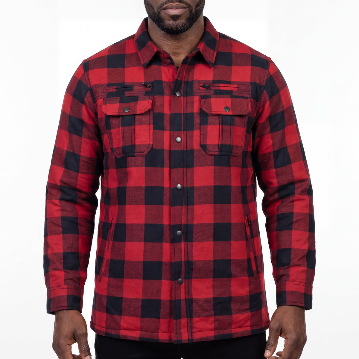 Mens Armored Motorcycle Flannel Shirt, Multiple Waterproof Storage Pockets CE Approved Armor Reinforced by Aramid Fiber