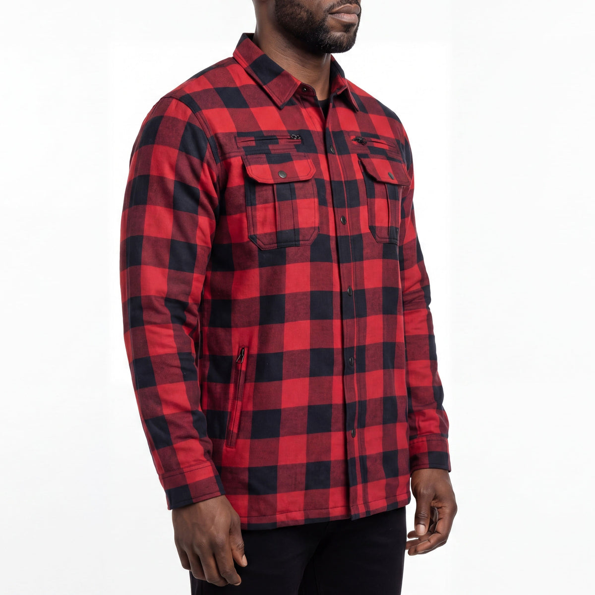 Mens Armored Motorcycle Flannel Shirt, Multiple Waterproof Storage Pockets CE Approved Armor Reinforced by Aramid Fiber