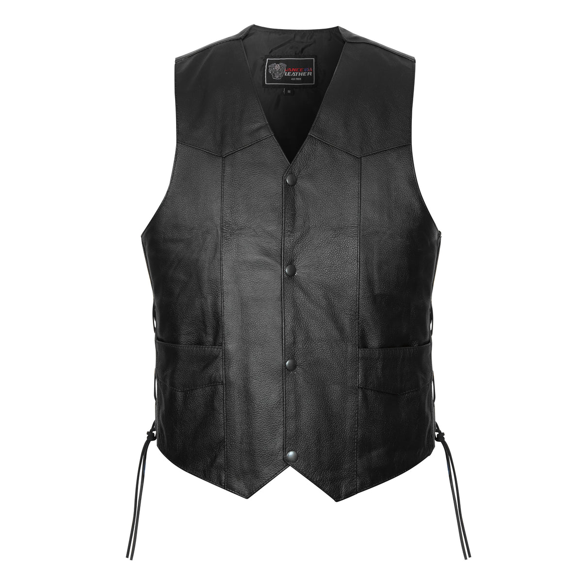 Vance Kids Black Cowhide Leather Side Lace Motorcycle Biker Vest