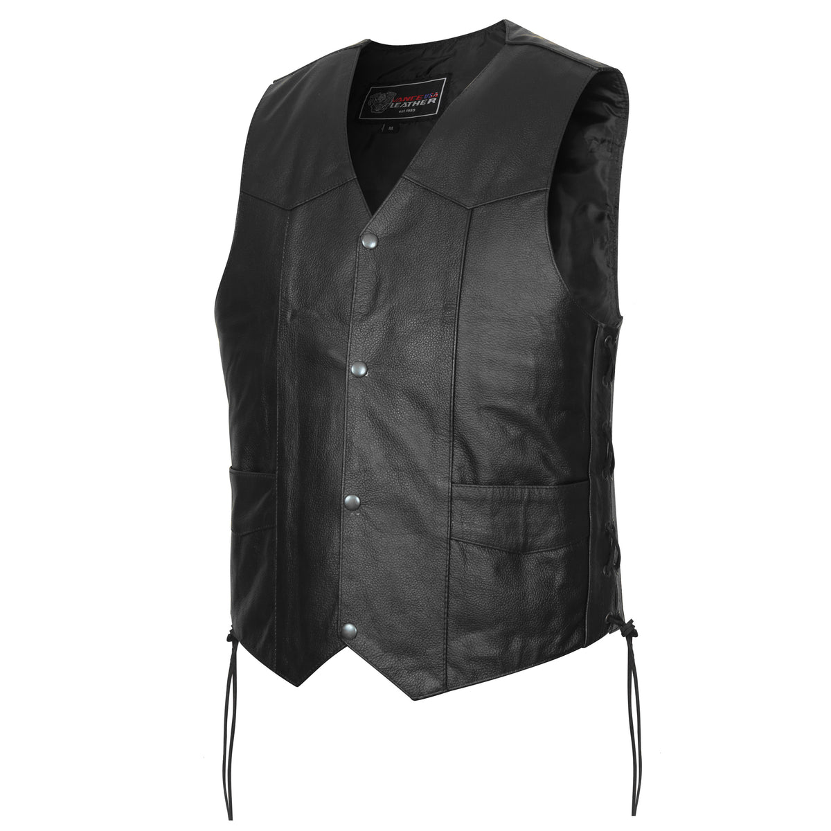 Vance Kids Black Cowhide Leather Side Lace Motorcycle Biker Vest