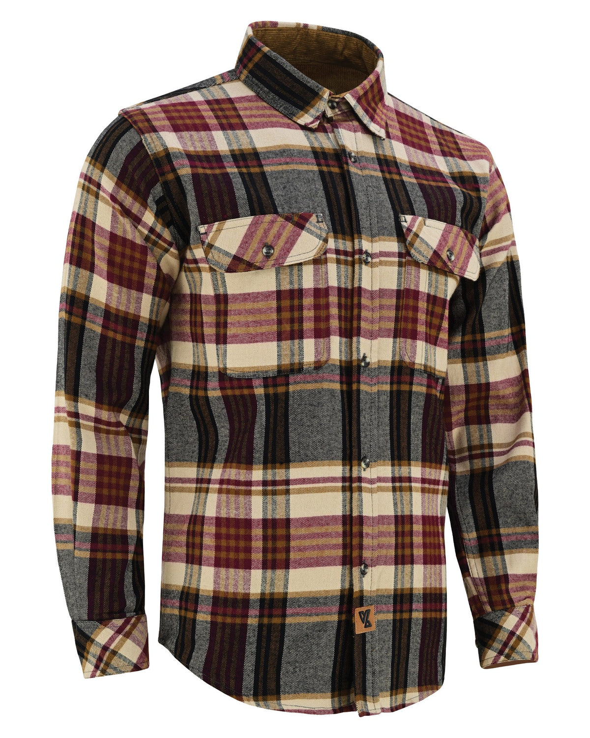 Mens Cedarwood Plaid Long Sleeve Plaid Button Down Casual Flannel Shirt - Side Pose