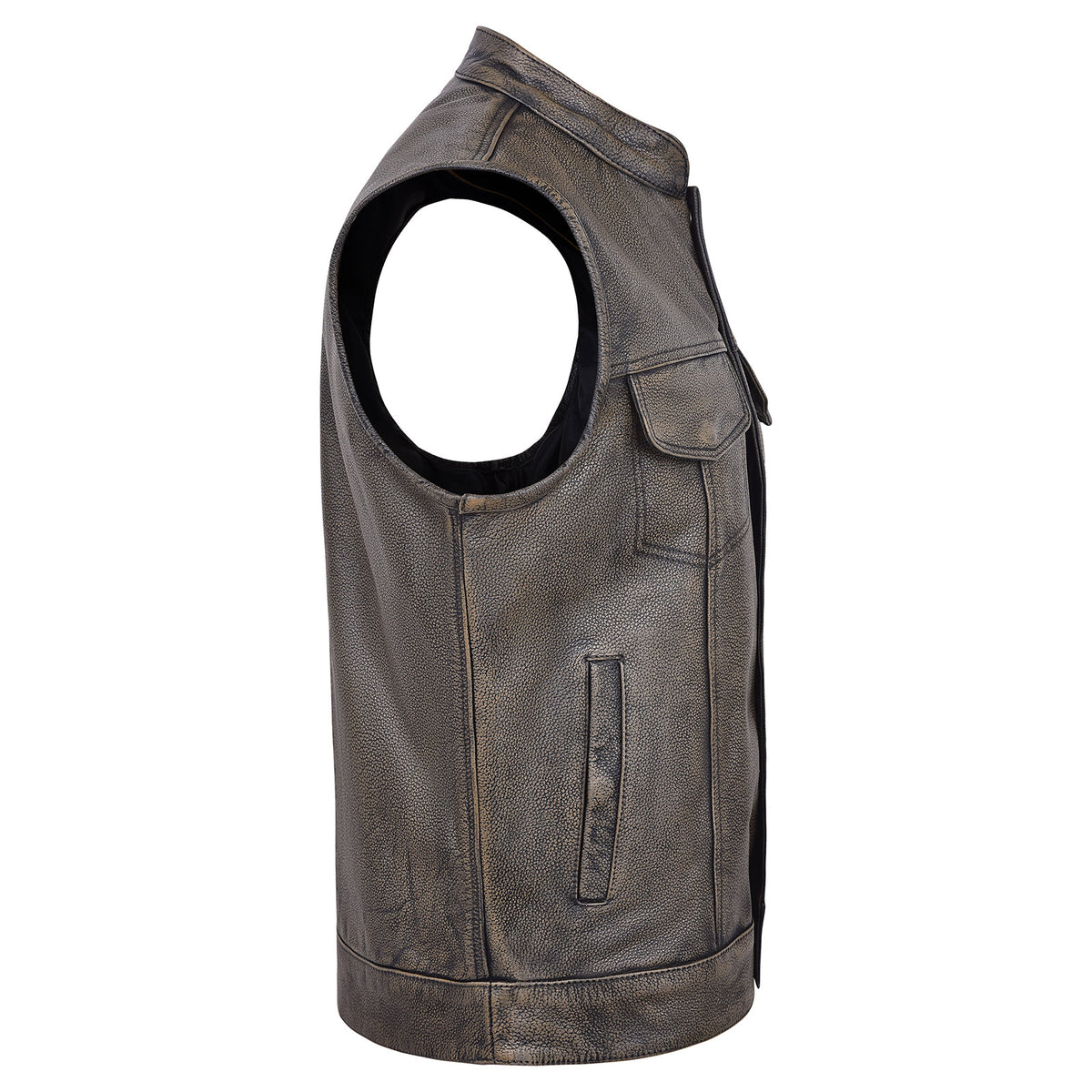 High Mileage Mens Premium Cowhide Distressed Brown SOA Style Biker Club Leather Motorcycle Vest
