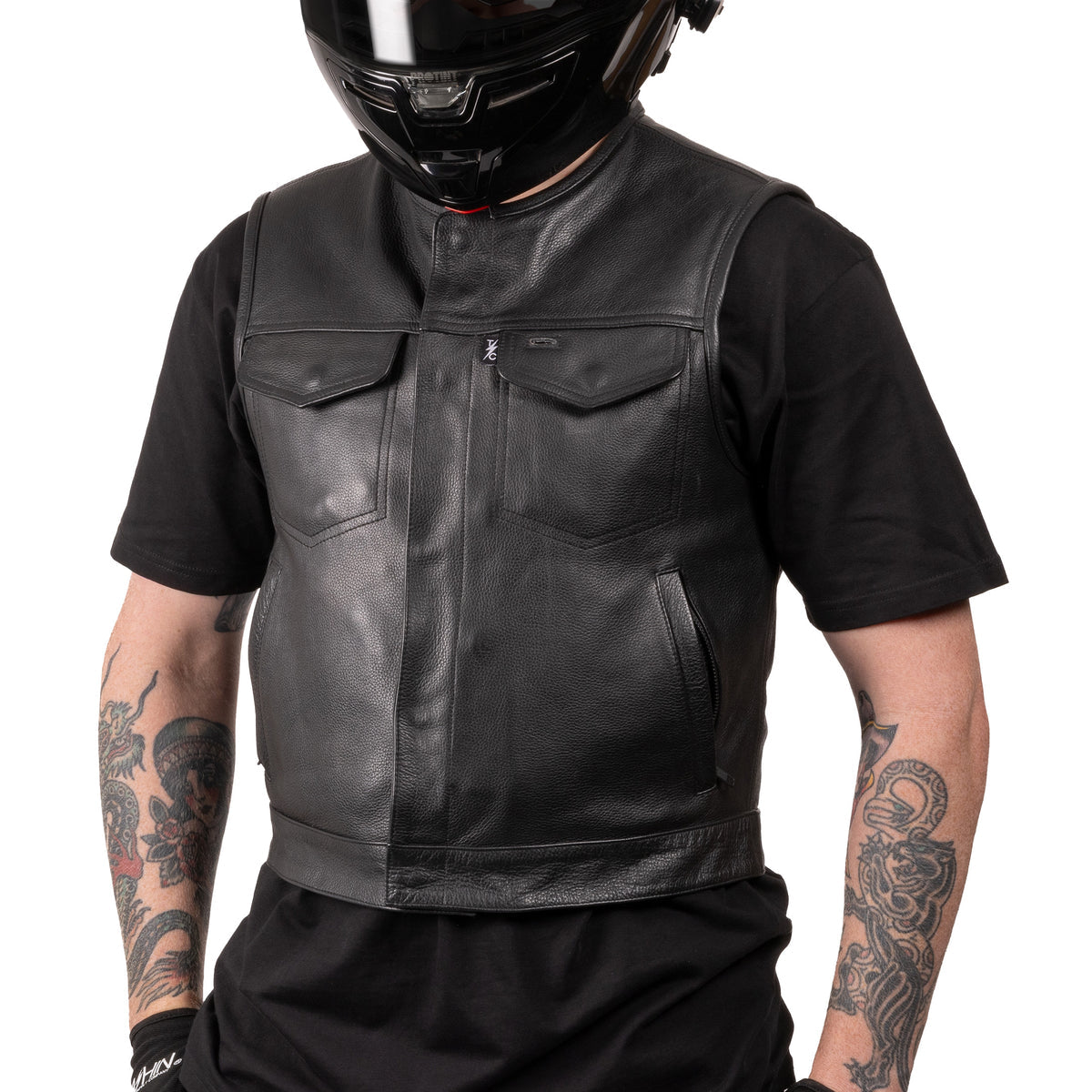 Thrashin Supply Men's Encinal Leather Shorty Motorcycle Riding Vest - Pic 8
