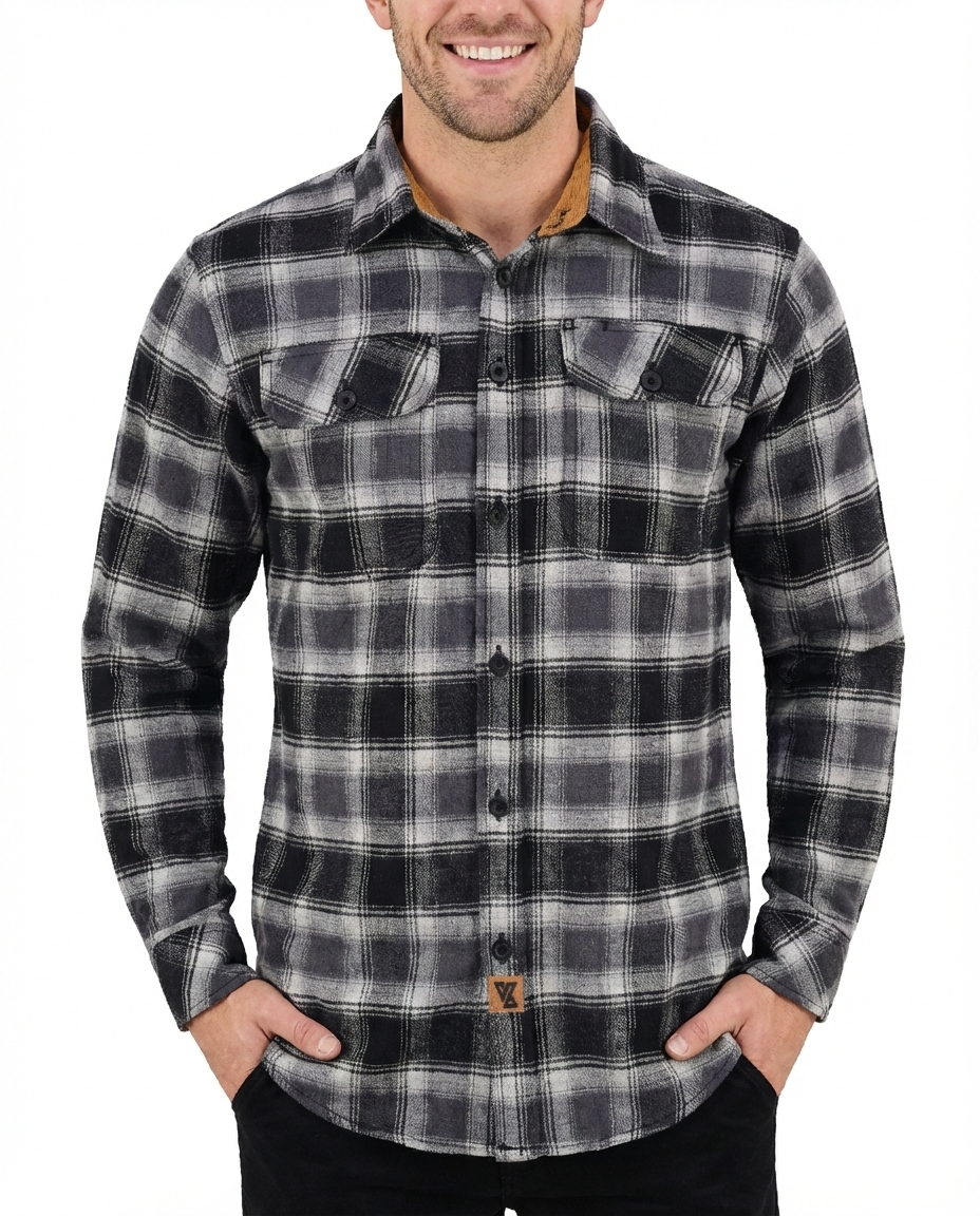 Castlerock Men's Long Sleeve Plaid Button Down Casual Flannel Shirt, Corduroy Cuffs - Pic