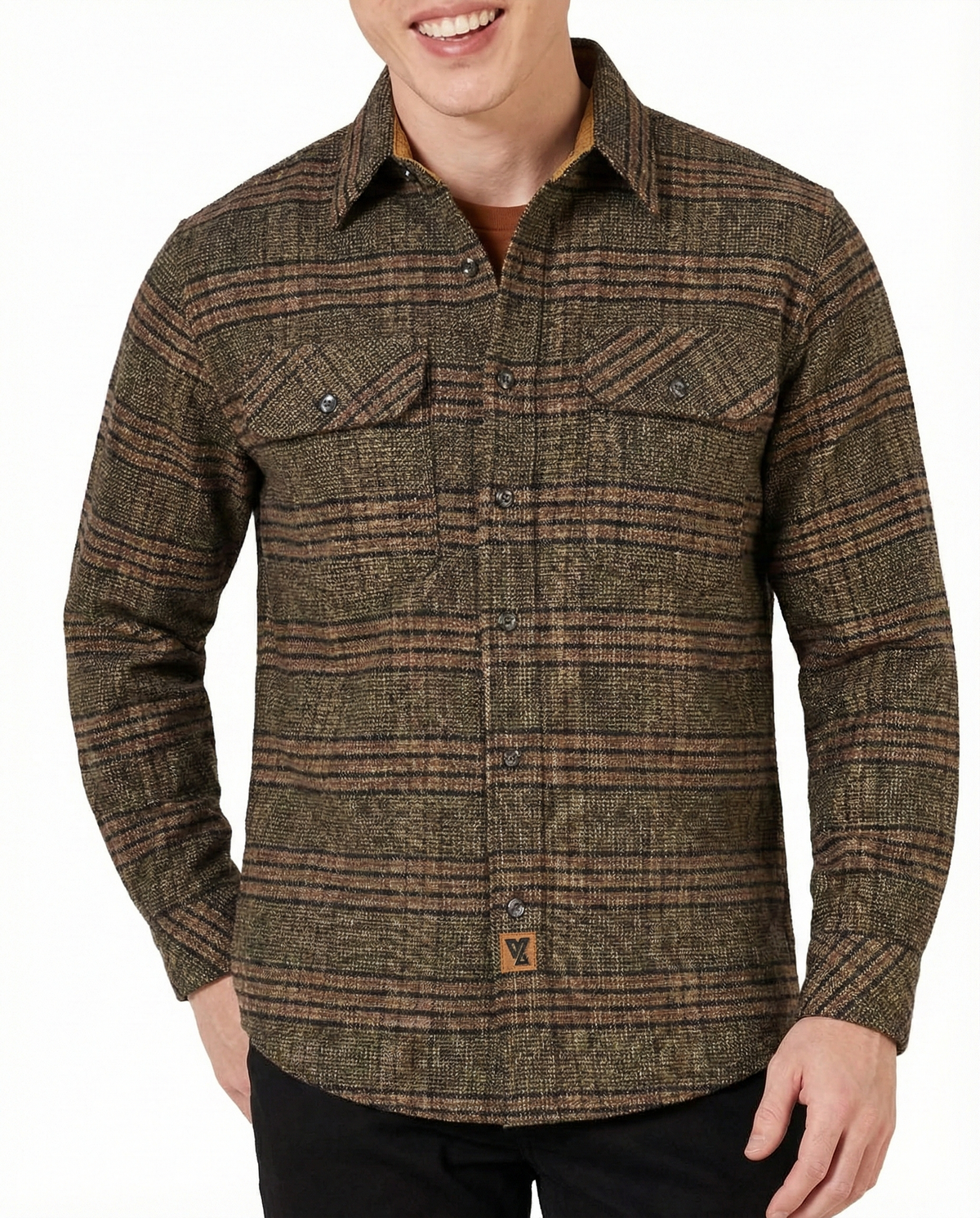Sequoia Men's Long Sleeve Plaid Button Down Casual Flannel Shirt, Corduroy Cuffs - Pic