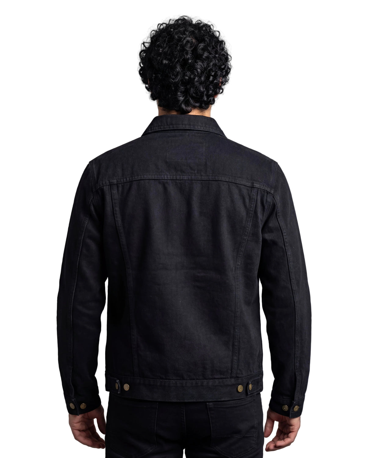 Vance Mens Black Heavy Duty Denim Button Front Motorcycle Jacket, Jean Jacket for Men - Back Pose