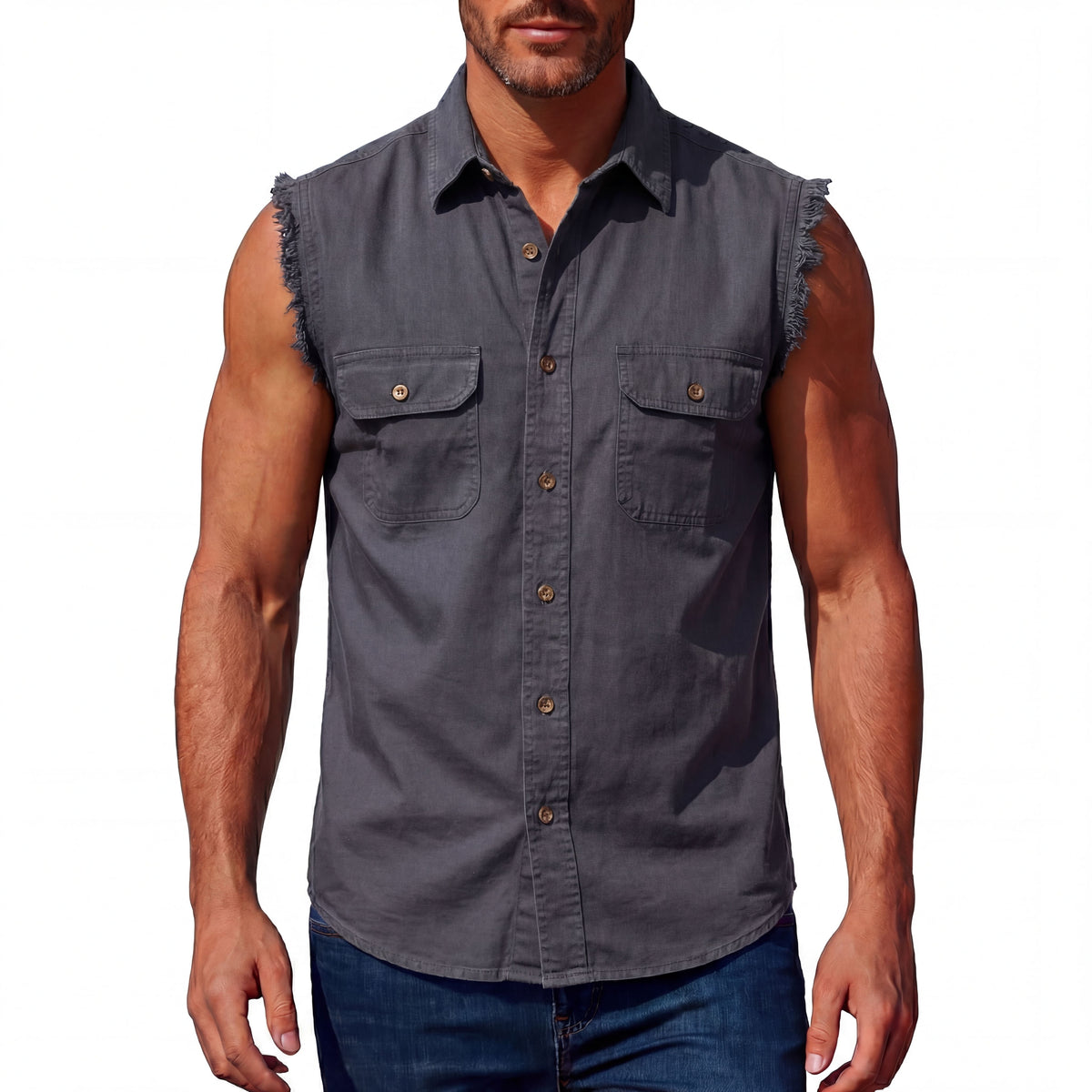 Vance Textiles - Men's Biker Motorcycle Charcoal Cut Off Sleeveless Shirt