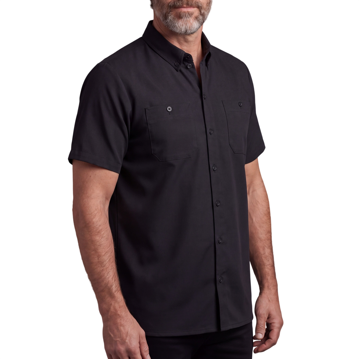 Vance Men's Black Button Up Mechanic Work Shirt w/ Front Pockets - Side
