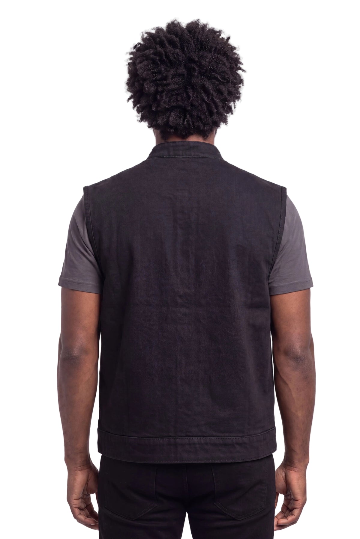 Mens SOA Style Black Denim Club Vest - back pose