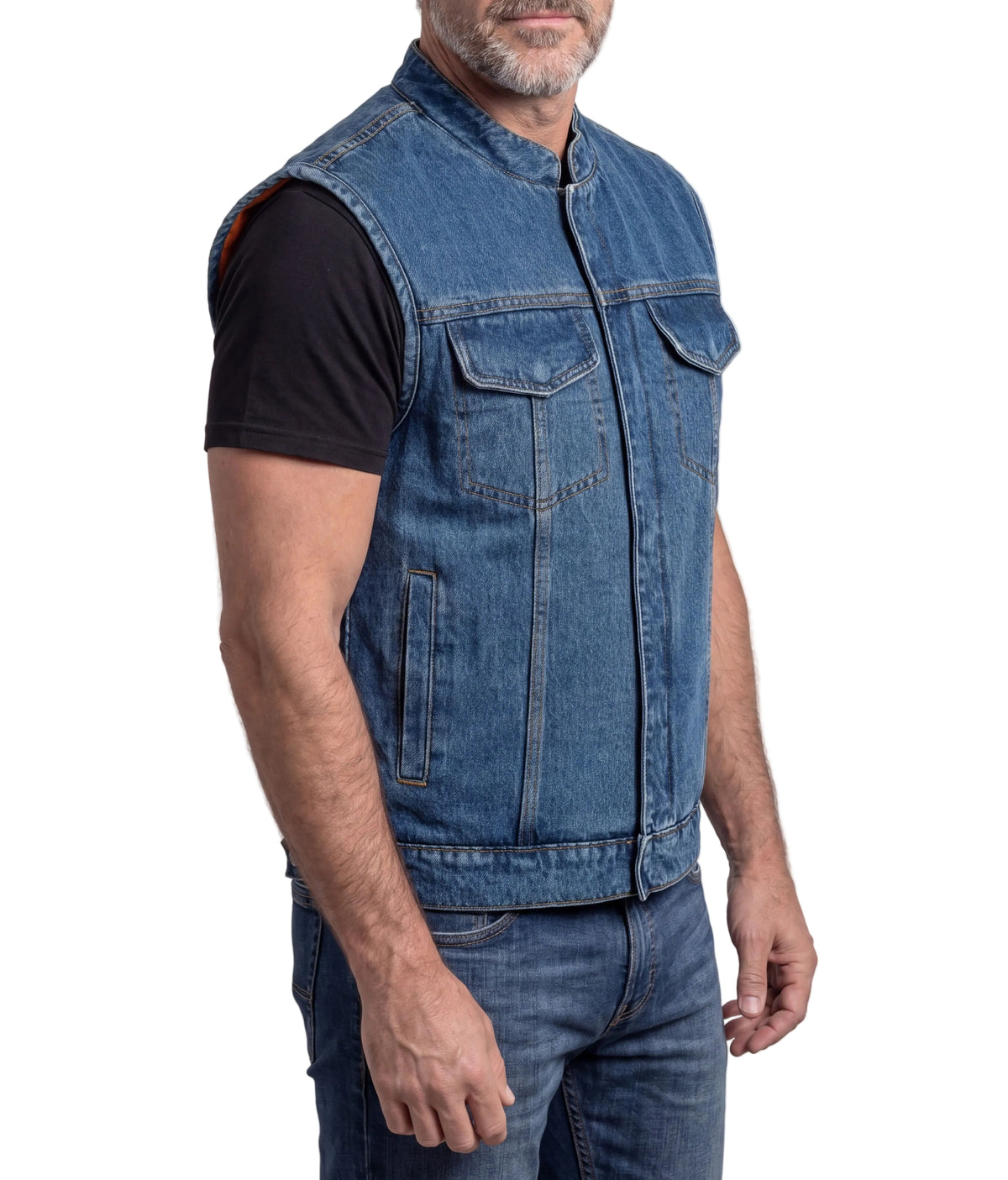 Mens Sky Blue Denim Club Vest w/ Concealed Carry - side pose