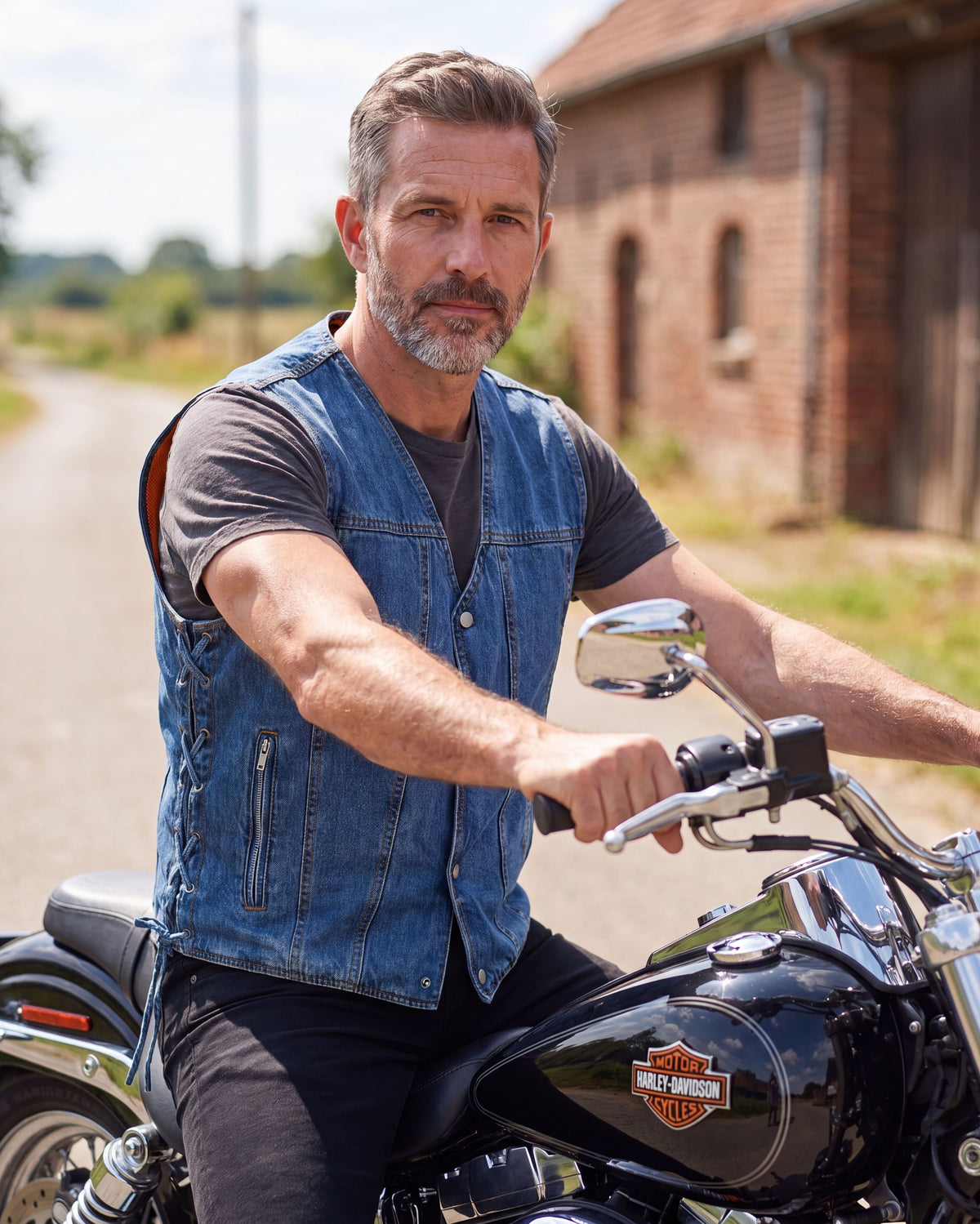 Vance Mens Blue V-Neck Denim Vest for Motorcycle Riders - pic