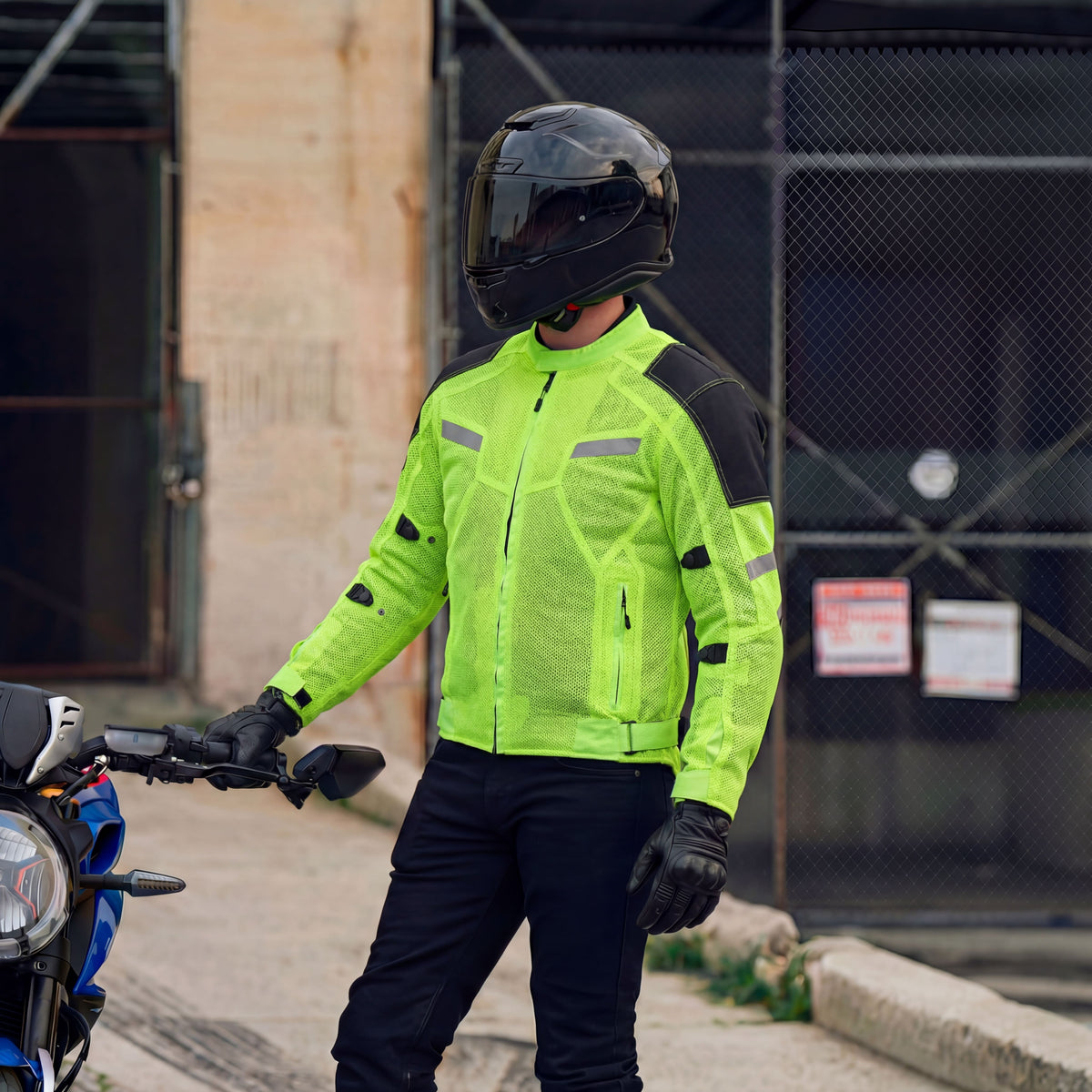 Vance Mens All Weather Hi-Viz CE Armor Mesh Motorcycle Jacket