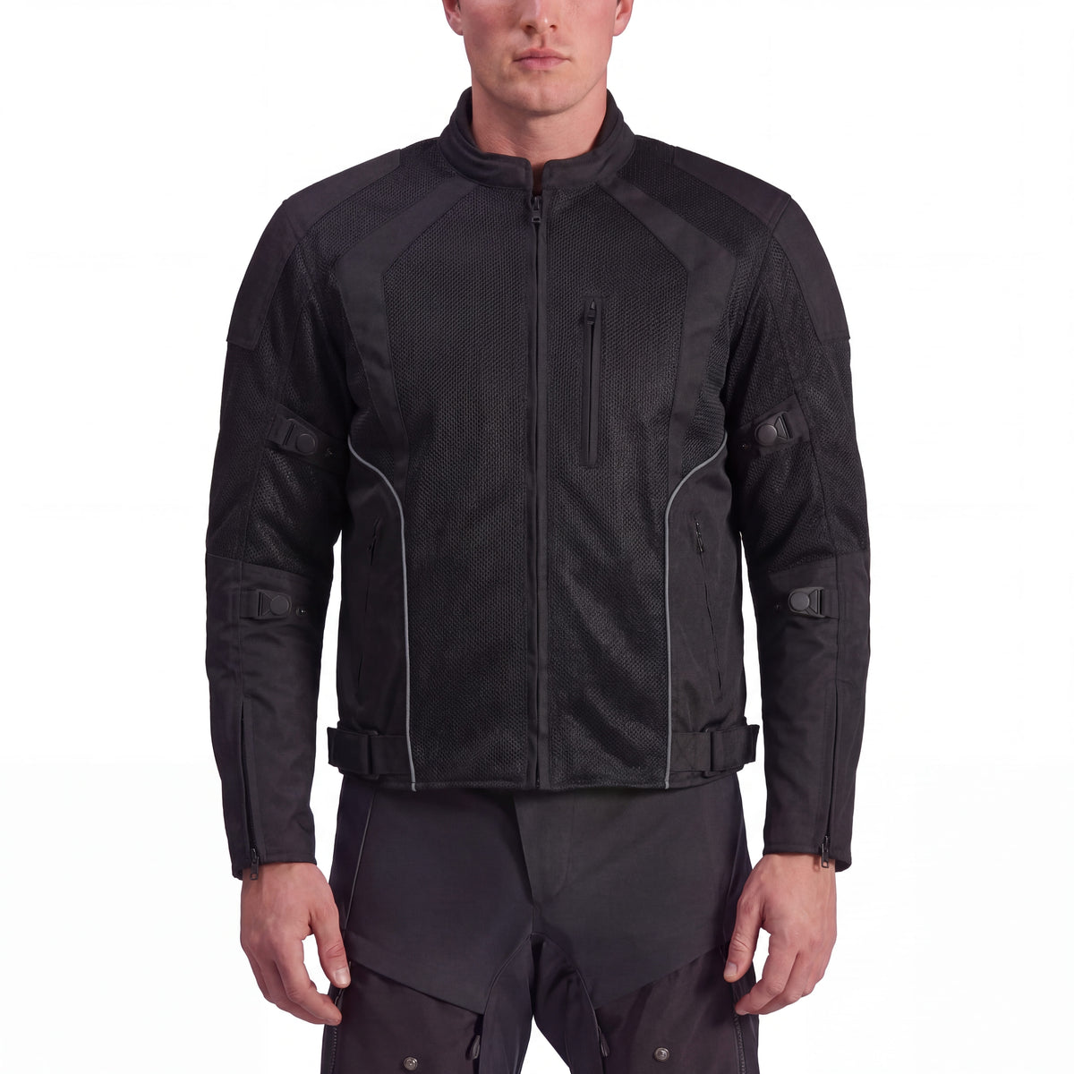 VanTex Textiles Mens All Weather Season CE Armor Mesh Motorcycle Jacket - Front Pose Pic