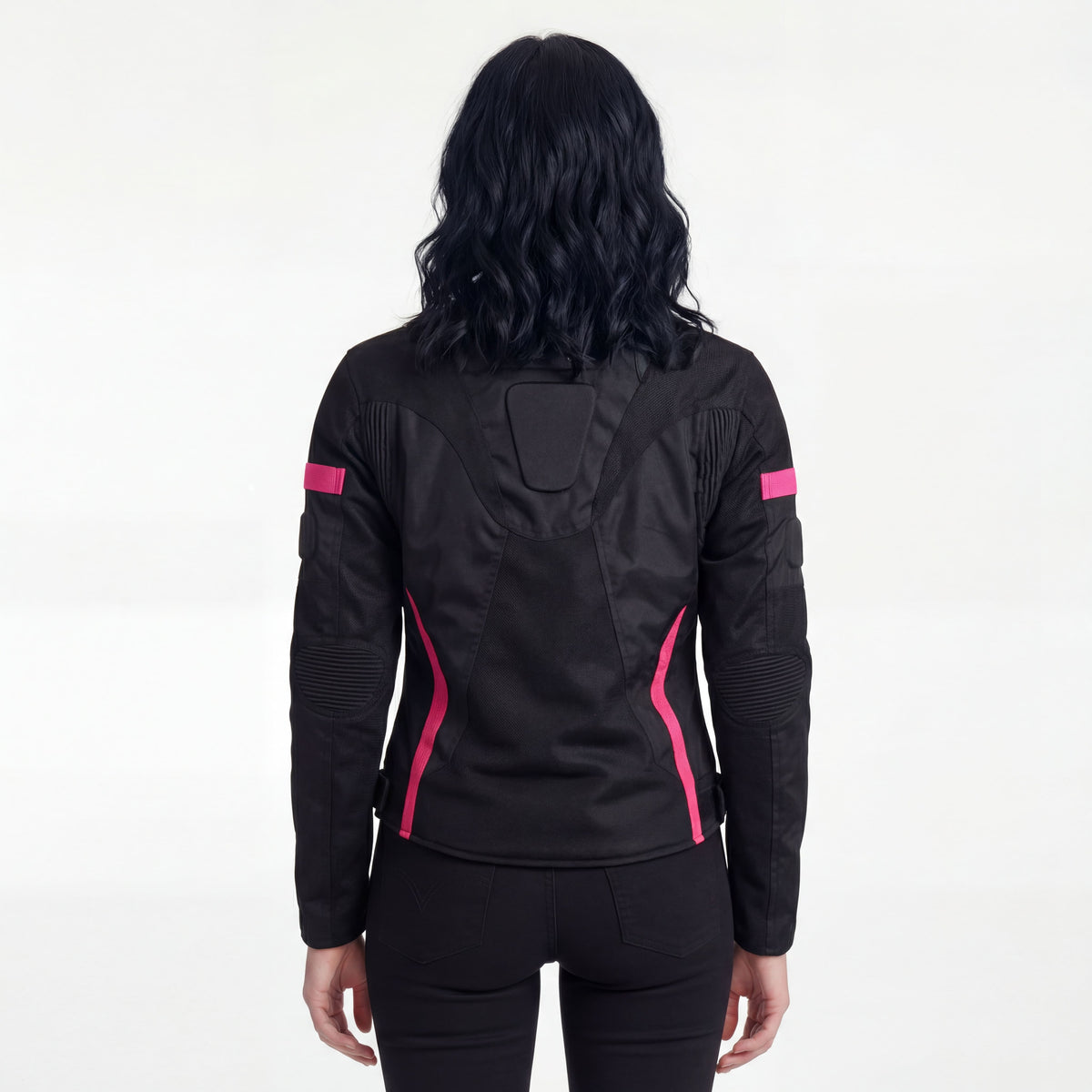 Women's Black Pink All Weather Season CE Armor Lady Biker Mesh Motorcycle Riding Jacket