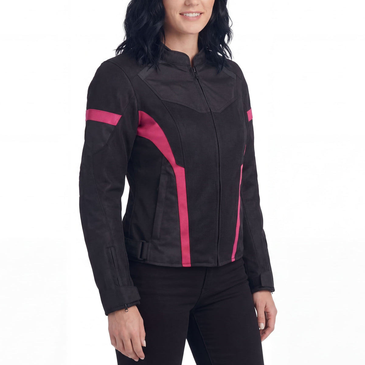 Women's Black Pink All Weather Season CE Armor Lady Biker Mesh Motorcycle Riding Jacket