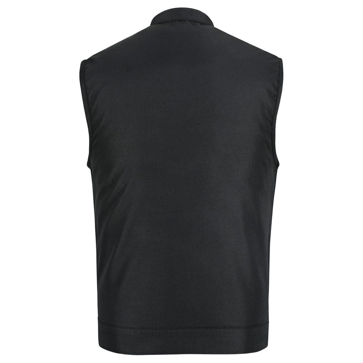 Men’s Black Textile Motorcycle Vest, Heavy Duty SOA Club Style Vest w/ Front Zipper and Snap Closure