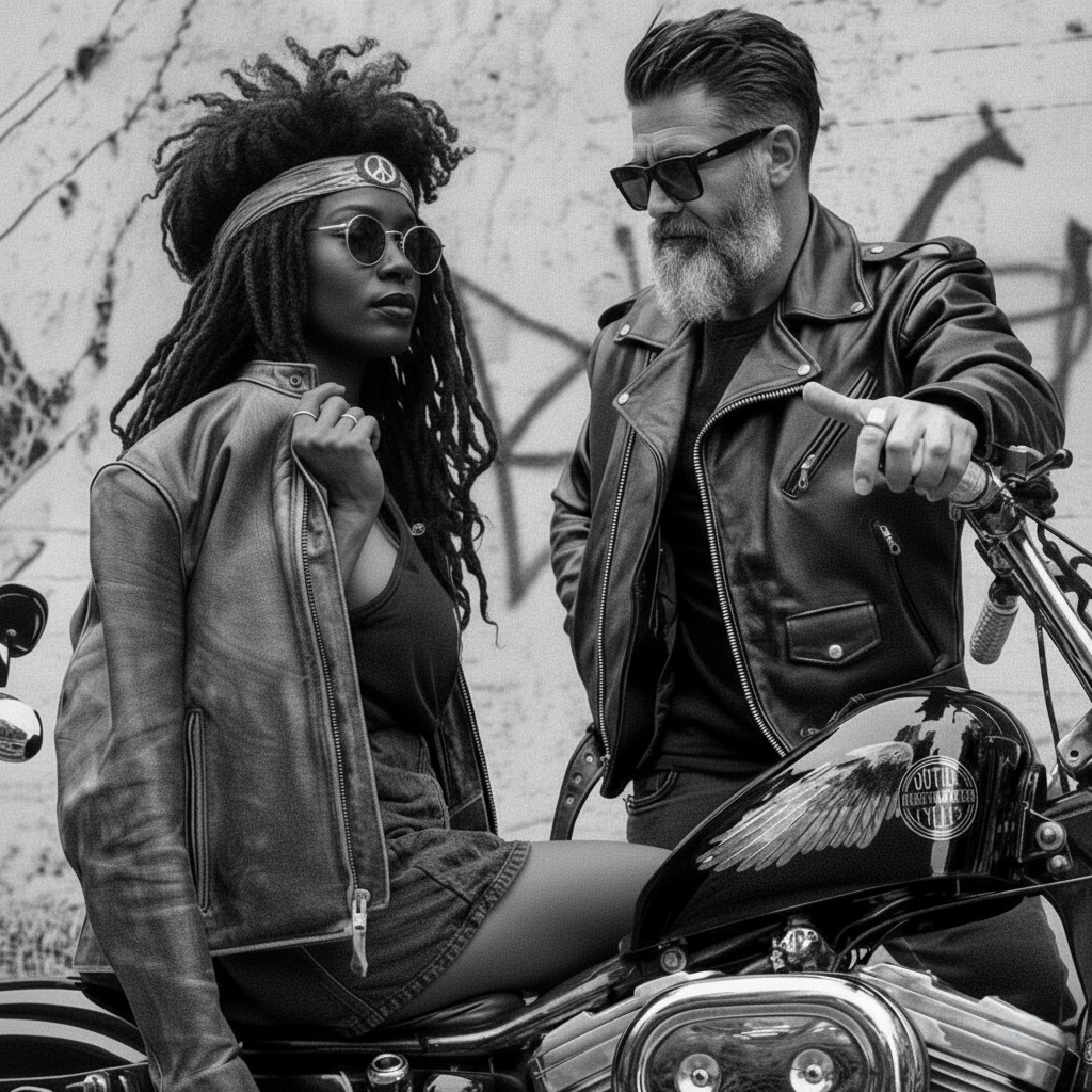 Men's Black Leather Motorcycle Jacket with CE Armor, Classic Biker Style w/ Side Lace & Belted Waist - Pic