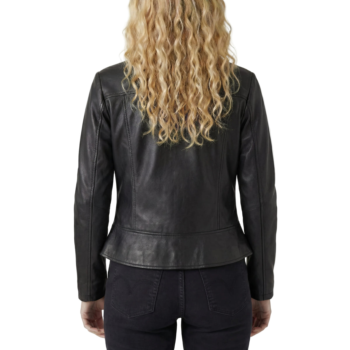 Vance Leathers Ladies Premium Soft Lightweight Black Fitted Motorcycle Leather Jacket Back Pose