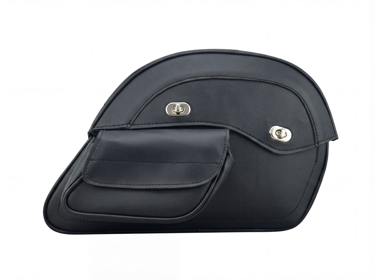 Deluxe Throw-Over PVC Motorcycle Saddlebags w External Pockets, 15L Universal Fit for Harley Honda Yamaha Kawasaki & Indian Cruiser Touring Bikes