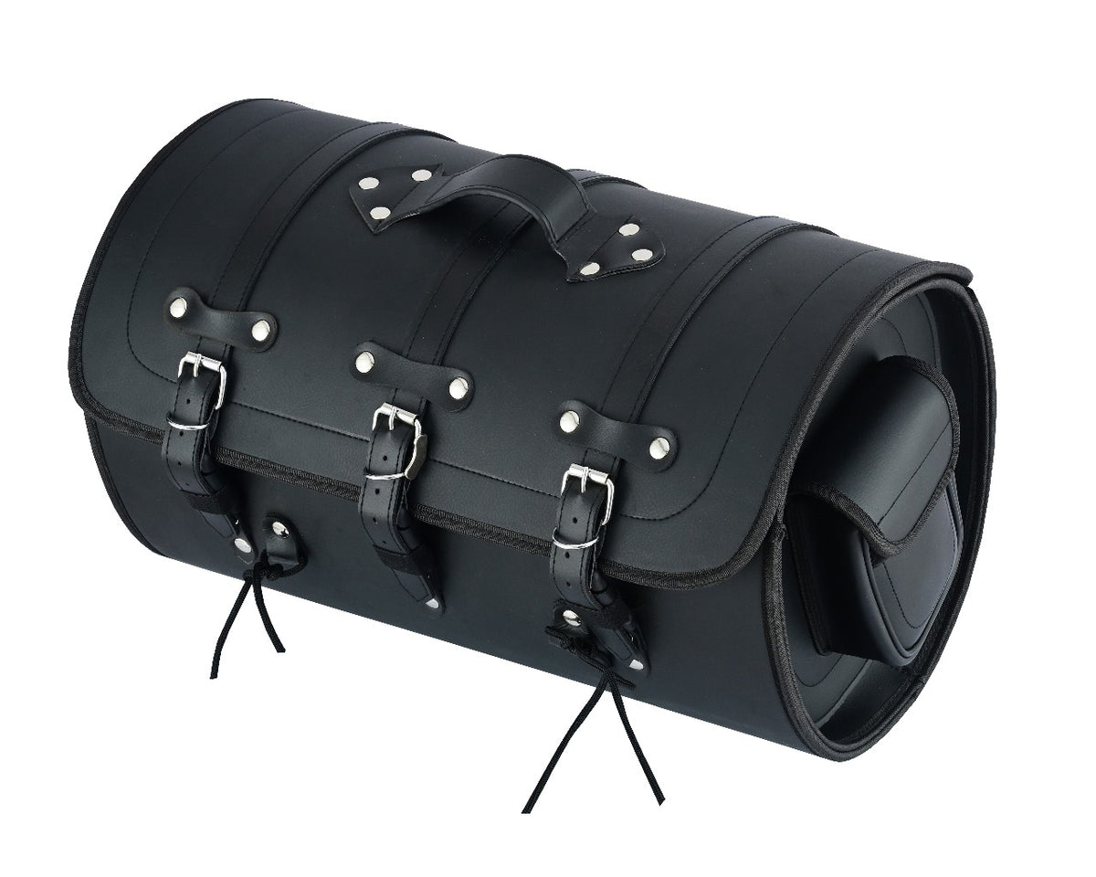 Vance Premium PVC Motorcycle Tail Bag | Durable Travel Storage Bag with Quick-Release Straps & Side Pockets - Side View