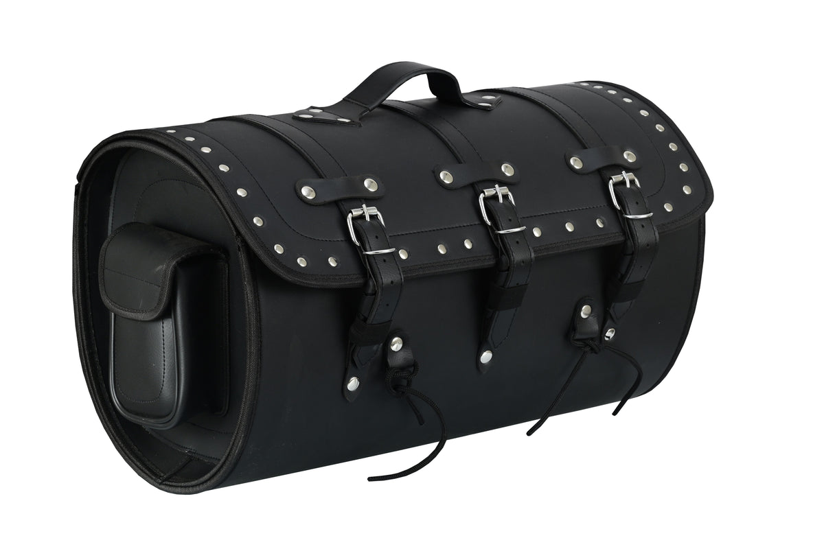 Vance Premium Studded PVC Motorcycle Tail Bag 46L Durable Travel Storage Bag with Quick-Release Straps & Side Pockets