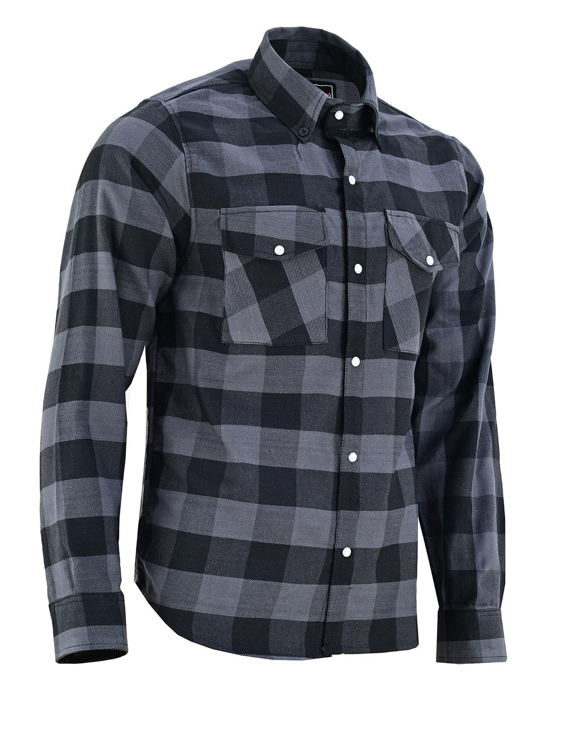 Vance Grey Men's Long Sleeve Plaid Snap Down Casual Flannel Shirt - Side Pose