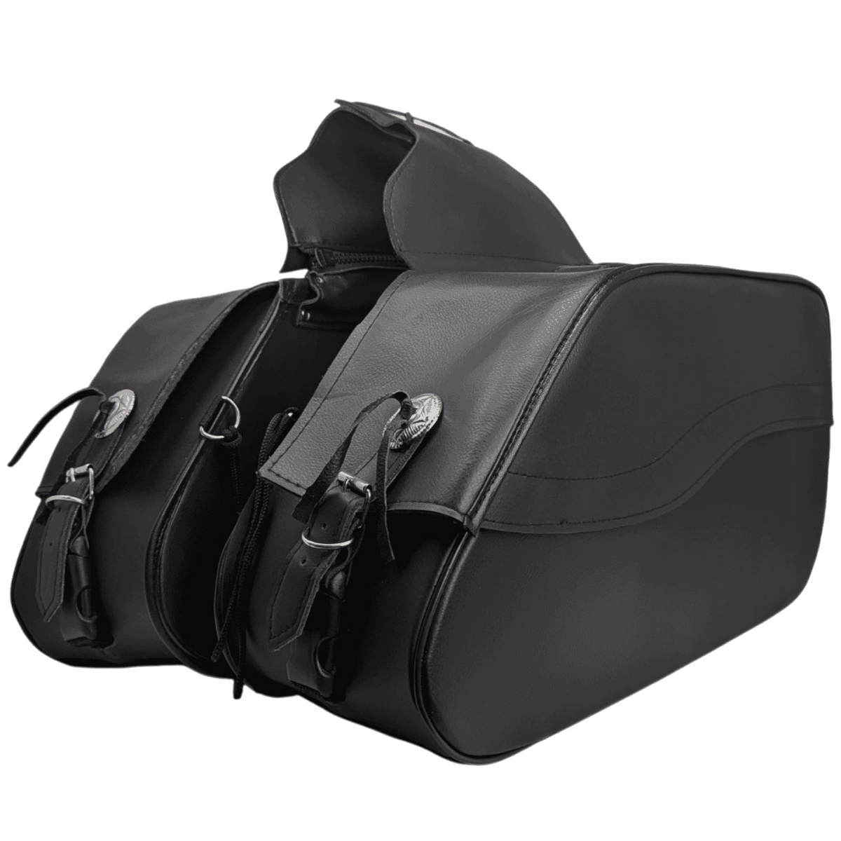Vance VS225B Black Plain Motorcycle Saddlebags 30L Water-Resistant Fits Honda, Yamaha, Kawasaki, Indian, and Harley - Main
